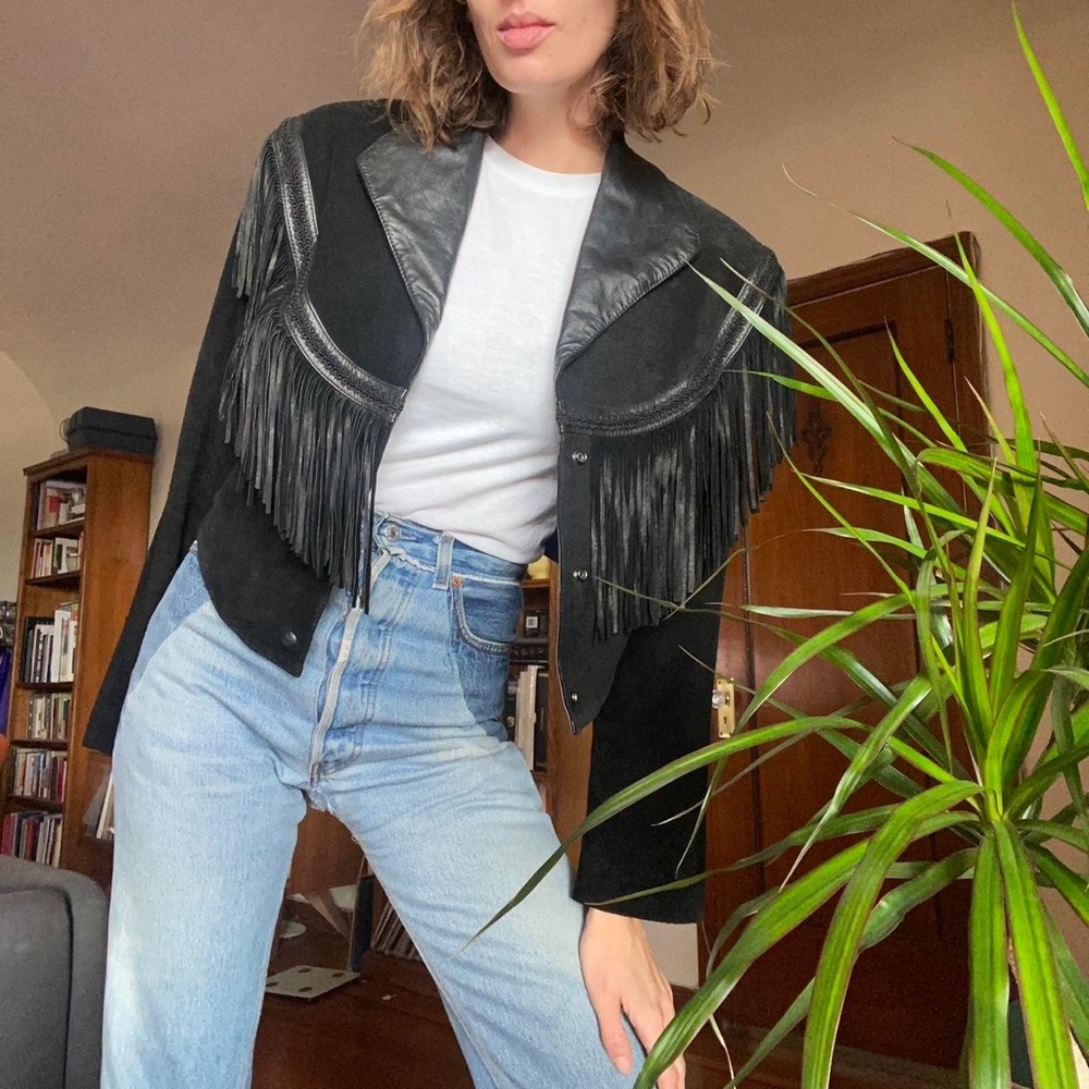 Wilsons Leather Black Fringe Jacket